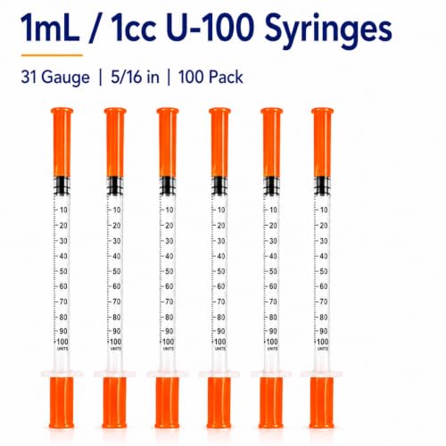 u-100 1cc 31 gauge 5/16 inch syringe with needle, Individual, 100 Pack. - size: 1ml-31G-5/16-100-YELLOW