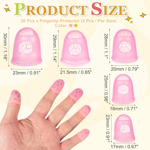 PATIKIL Rubber Finger Tips, 5 Sizes 20 Pcs Guitar Fingertip Protector Silicone Thimbles Knitting Accessories for Hand Sewing Paper Sorting Money Counting Guitar Playing, Yellow/Pink - color: Yellow/Pink