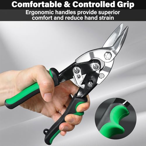HAUTMEC 3 Pcs Aviation Tin Snips for Cutting Metal Sheet, Heavy-Duty CR-V Metal Shears, 10" Sheet Metal Cutter Tools with Safety Lock & Ergonomic Grip for Straight, Left & Right Cuts – HT0068 - style: Model 1