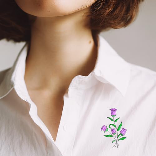 ORIGACH 4 Sheets Water Soluble Neckline Embroidery Patterns Stabilizers - Pre-Printed Floral Patterns Designs - Stick & Stitch Embroidery Paper for Hand Sewing Lovers - color: Floral