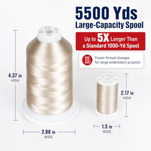 Simthread 5500Yds/5000M 40WT Trilobal Polyester Embroidery Thread Beige 843 - color: Beige-843