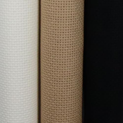 KCS 3 pc of 15" x 18"(38cmx45cm) 14 Count Cross Stitch Cotton Aida Cloth Needlework Rolled Fabric Box,14CT,Antique White+Khaki+Black - color: Antique White+khaki+black, size: 14CT