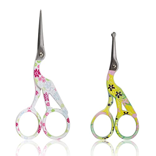 Stork Bird Rounded Safety Tip Embroidery Craft Stainless Steel Crane Scissors - Assortment F - 2 Pairs - color: Assortment F, size: 2 Pairs