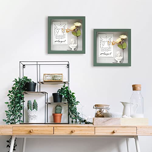 Muzilife 8x8 Small Shadow Box Wood Picture Frame, Tempered Glass, Green - color: Green, size: 8x8
