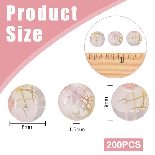 8mm Hand-Drawn Glass Beads Bulk 200pcs Yellow Pink Round - color: Yellow&Pink 8mm