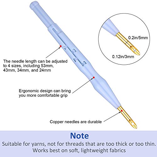WILLBOND 17 Pcs Punch Needle Kit Adjustable Punch Needle Tool Include Wooden Handle Embroidery Pen Cloth Large Eye Sewing Needles for Beginners Adults DIY Craft Gifts(Blue, Sky Blue) - color: Blue, Sky Blue