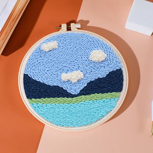 Cheloment 3 Sets Punch Needle Kits for Beginners,Includes Needles,Pattern Fabric,Yarns and Hoops, Needle Punch Kits for Adults&Kids,Easy to Learn,Stress Relief,Great for Home Decor - size: Snowy Mountain & River & Lane