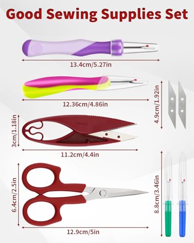 8 PCS Seam Ripper Tool Set - 4 Pcs Seam Rippers for Sewing (2 Big+2Small) with 2 Scissors & 2 Blades, Sewing Supplies for Needle Work Patterns and Sewing Clothes