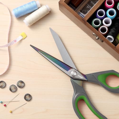 LIVINGO Fabric Scissors 9.5" Professional Sewing Shears All Purpose - color: Gray / Green, size: 9.5"