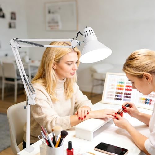 White Desk Lamp with Clamp, Extra-Tall Adjustable Metal Swing Arm, 5000K - color: White, size: 5000K Natural Daylight-Extra Long Swing Arm