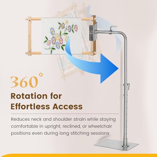 MARGAR Workstand with Side Clamp, for Lowery Stand, Adjustable Cross Stitch Floor Stand, Rotating Needlepoint Stand, Fits Q-Snap Frames, and Scroll Rods up to 20" Wide, Heavy Duty Metal Construction