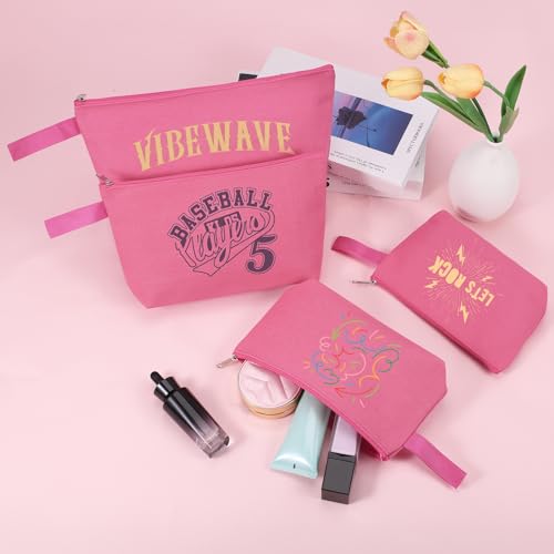 10 Pieces Cotton Canvas Makeup Bag with Bottom and Strap, Multi-Purpose Cosmetic Bag with Zipper Travel Toiletry Pouch, Blank DIY Craft Bag (Hot Pink, M) - color: Hot Pink, size: M
