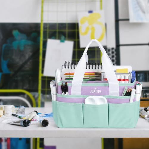 JJRING Craft Organizer Tote Bag Art Storage Caddy Green and Purple - color: Green&Purple, size: Small