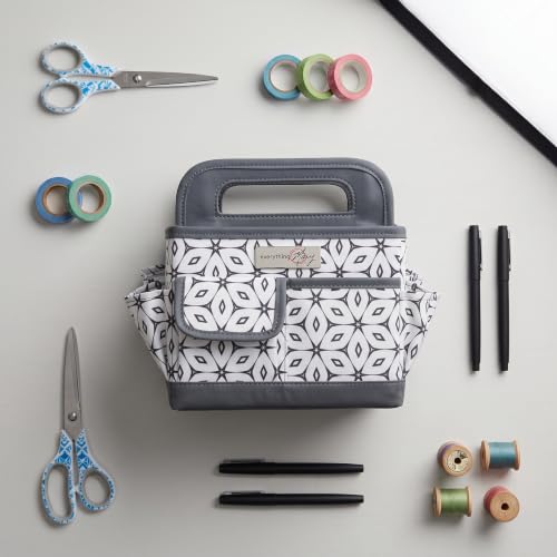 Everything Mary Desktop Organizer Caddy – Collapsible Craft & Sewing Storage Tote, Grey Geometric, Portable with Handles - color: Dark Grey