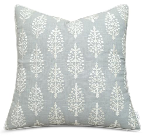 Floral Sprig Embroidered 20x20 Throw Pillow Cover, Robins Egg - color: Robins Egg-chandni, size: 20" x 20" (Pack of 1)