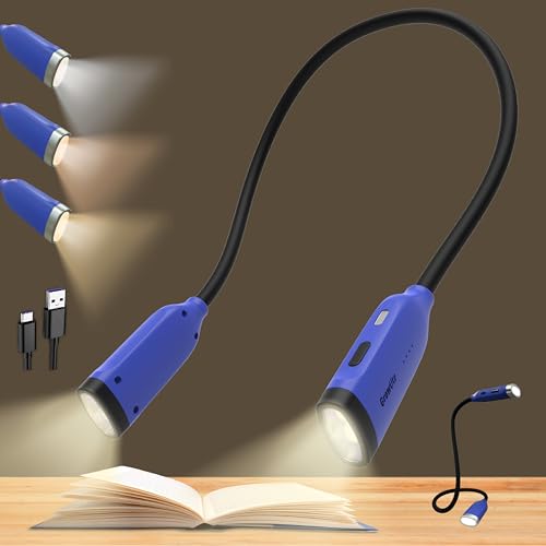 Neck Reading Light, 3 Color & Brightness Adjustable Book Light for Reading in Bed, Hands-Free, Lightweight, USB C Rechargeable, Eye-Caring, Perfect for Crafts, Camping, Kids & Adults (blue) - color: Blue