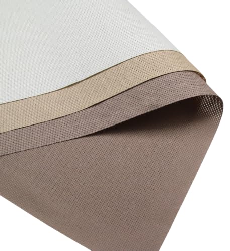 KCS 3 pc of 15" x 18"(38cmx45cm) 16 Count Cross Stitch Cotton Aida Cloth Needlework Rolled Fabric Box,16CT,Antique White +Coffee+Khaki - color: Antique White +Coffee+khaki, size: 16CT