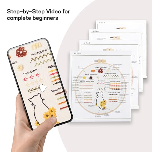 JOINRUN Beginner Embroidery Kit for Adults, 4 Pack with Video Tutorial - color: Strawberry