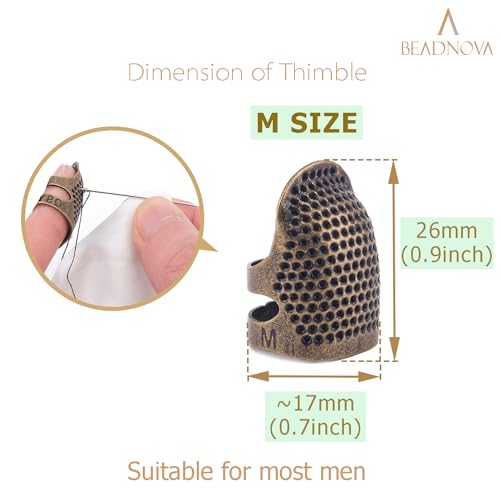 BEADNOVA Sewing Thimbles for Hand Embroidery Knitting Thimble Adjustable Metal Sewing Finger Protector for Hand Sewing Quilting Craft Accessories DIY Sewing Tools (Size M, 2 Pcs)