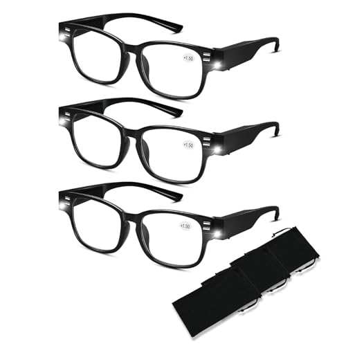 3Pack Reading Glasses with Light and Magnifier Bright Led Readers with Lights Blue Light Blocking Lighted Eye Glasses - color: Style 1