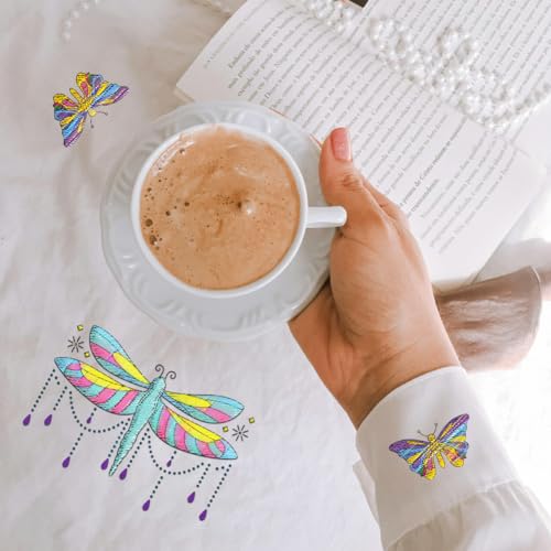 BENECREAT 4Sheets 19Pcs Mystic Butterfly Water Soluble Embroidery, 11.7x8.3inch Stick and Stitch Embroidery Paper Stabilizer Water Soluble Hand Sewing for Shirts, Coats, Bags - color: Mystic Butterfly