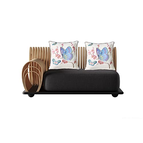 Set of 2 Embroidered Decorative Throw Pillow Covers Couch Square Pillowcases Cushion for Bedroom Sofa Farmhouse Decor 18x18 Inch (Blue Butterfly) - color: Blue Butterfly
