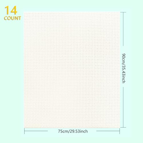 14CT Aida Cloth - 30x35 Inch Cross Stitch Fabric for Embroidery, Pre-Cut Needlework Material, Acid-Free, Durable Weave(Beige) - color: Beige