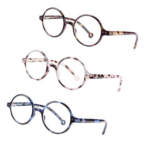 Round Reading Glasses for Women Men Blue Light Blocking Circular Readers Unisex Ultra Lightweight Circle Eyeglasses - color: Tortoise-3 Mix Color