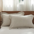Simple&Opulence 100% French Linen Pillowcases with Embroidery – Pack of 2, Washed Solid Color Natural Flax, Soft & Breathable - Linen, 20'' x 26'' - color: Linen, size: Queen