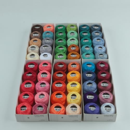 60 Colors Set Size 8 Double Mercerized Egyptian Long Staple Cotton Pearl Thread Crochet Embroidery Craft Tatting Applique 5 Grams 43 Yards Per Ball (60 Colors Set D) - color: 60 Colors Set D