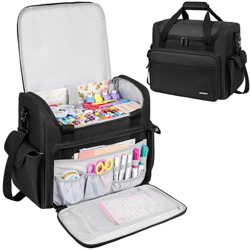 Craft Bag for Scrapbook Supplies, Large Scrapbook Tote with 15.6'' Laptop Sleeve, Art Supply Storage Bag with Multiple Pockets for Scrapbooking Tools, Black - color: Black, size: Without Trolley