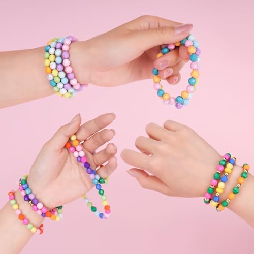 2600+pcs Faceted Beads Kit 18 Color Rainbow Opaque Plastic Beads Multicolor Loose Spacer Pony Beads Bulk Elastic String for Bracelets Necklaces Key Chains DIY Craft Jewelry Making - color: Faceted Beads