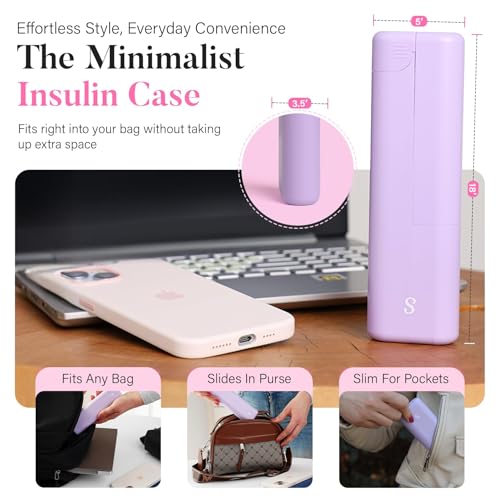 STRAWBERRY & CO Insulin Cooler Travel Case - Built-in Sharps Dispenser & Temperature-Control Organizer (Purple) - color: Purple