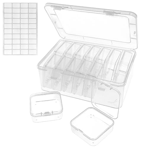 Guyuyii 15 Clear Plastic Bead Storage Containers with Hinged Lids & Labels - size: 15 Pcs
