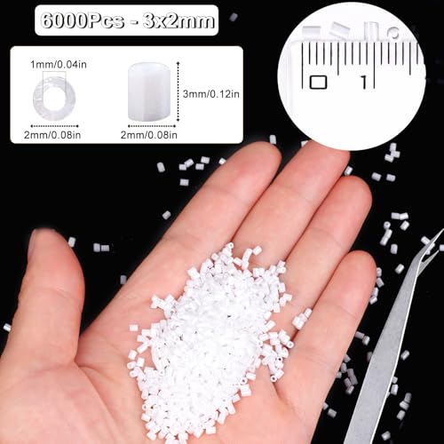 6000pcs White Bugle Beads Bulk, Embroidery Tube Short Beads for Jewelry Making, Bracelet,Necklaces Supplies,Craft DIY(3x2mm) - color: White