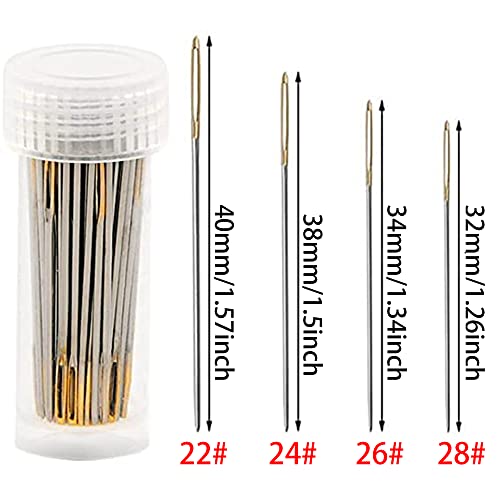 100pcs Cross Stitch Needles + 2 Needle Threader Golden Color Large Eyes Cross Stitch DIY Embroidery Hand Needles Sewing Needles in Transparent Box (26#) - style: 26#