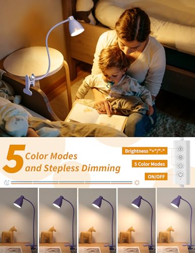 BOHON Desk Lamp with Clamp Clip on Light 5 Color 10 Brightness Lilac Purple - color: Lilac Purple