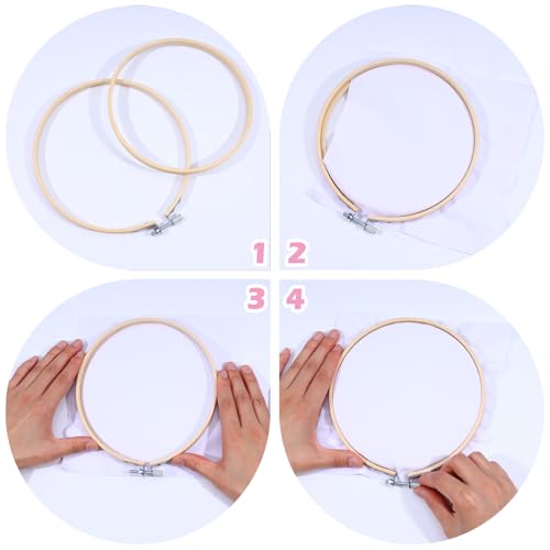 Sibba 6 Inch Wood Embroidery Hoop 5Pcs Cotton Fabric Squares
