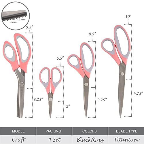 JubileeYarn Titanium Softgrip Scissors Set - Pinking, Sewing, Arts, Crafts, Office - 1 Set of 4 - Pink - color: 4pc Pink, size: 1 Set