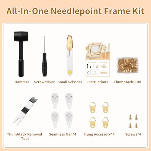 Fvbber 4 Sets Needlepoint Stretcher Bars for Needlework with 100 Golden Tacks Embroidery Gift Set, 2 Sizes 8pcs Wooden Canvas Stretcher Bars Frame Kit for Needlepoint Embroidery Crafts Art - size: 2Sizes