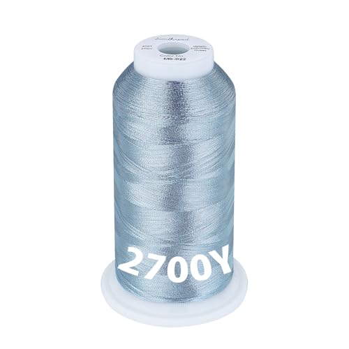 Simthread 2700 Yards Metallic Embroidery Machine Thread - Baby Blue MS-022, 40wt High-Sheen King Spool, Smooth Running & Break Resistant for Commercial & Home Embroidery Machines - color: Baby Blue MS-022