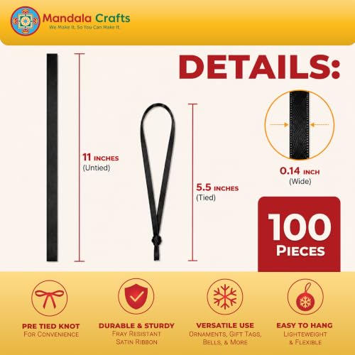 Mandala Crafts Black Christmas Ribbon Ornament Hangers Loops, 100 PCs - color: Black