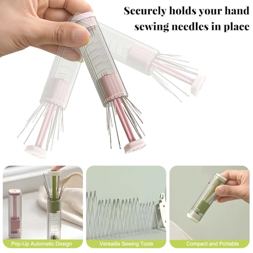 2-Piece Magnetic Needle Case with Pop-Up Design | Quick Sewing Kit for Hand Sewing, Knitting, and Embroidery | Portable Organizer with Threaders and Seam Ripper