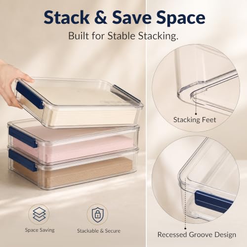 CATOOMUU 2-Pack 9x13 Clear Plastic Project Case Stackable Storage Box - color: Large-Blue