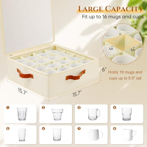 Foyego Cup and Mug Storage Box, Beige, 2 Pack - color: Beige, size: 15.7"L x 15.7"W x 6"H-2 Pack