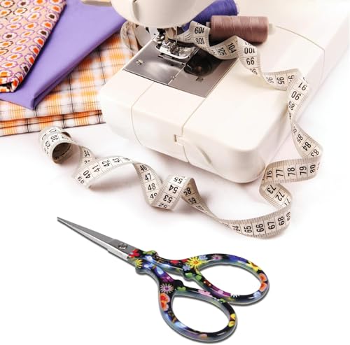 3.6 inch Sharp Embroidery Scissors for Sewing with Premium Leather Sheath - color: Black Flower