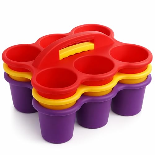 TOPZEA 3 Pack Classroom Caddy Organizer with Handle, 6 Compartments Plastic Table Caddy Drink Cups Holder Caddies Desk Organizer Basket for School & Art Supplies, Pencil, Crayon, Crafts, Home Office