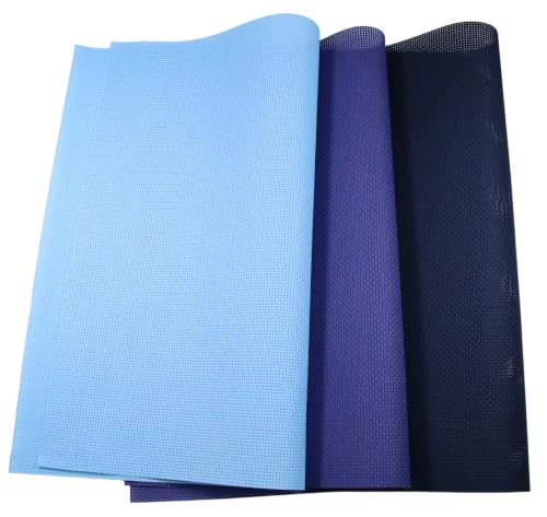 KCS 3 pc of 15" x 18"(38cmx45cm) 11 Count Cross Stitch Cotton Aida Cloth Needlework Rolled Fabric Box,11CT,Light Blue+Royal Blue+Navy Blue - color: Light Blue+royal Blue+navy Blue, size: 11CT