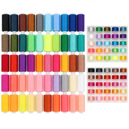 100pcs Bobbin Threads Kits, 400yard Per Polyester Thread Spool Set Matching Prewound Bobbin Thread, Spool Organizers, Needles and Needle Threaders for Hand, Embroidery, Sewing Machines and DIY Crafts