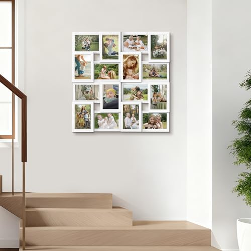 J.M.Deco Collage Picture Frames for Wall 16 Opening, Large Photo Frame Collage Wall Hanging for 4x6 Photo, Reunion Friends Family Memory, Christmas Gift -Pure White - color: White, size: 16 Opening